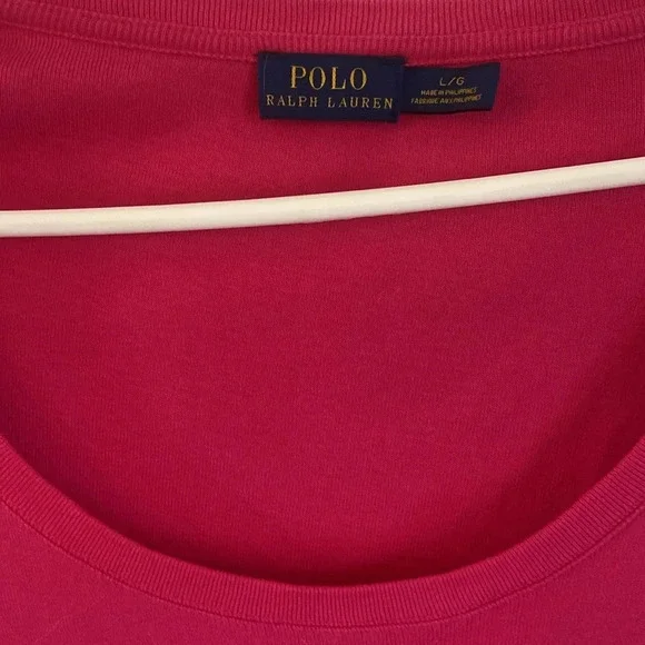 Polo Scoop Neck Long Sleeve Shirt Sz L Bright Pink 100% Cotton - Picture 2 of 7